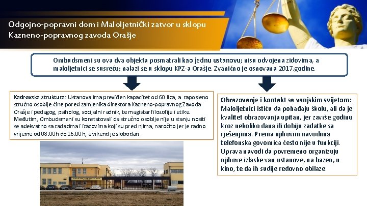 Odgojno-popravni dom i Maloljetnički zatvor u sklopu Kazneno-popravnog zavoda Orašje Ombudsmeni su ova dva