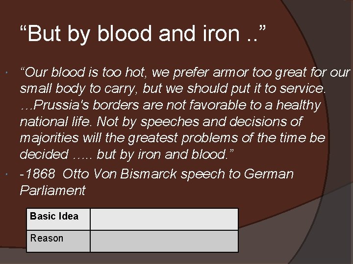 “But by blood and iron. . ” “Our blood is too hot, we prefer