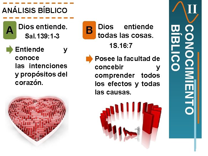 II ANÁLISIS BÍBLICO Sal. 139: 1 -3 Entiende y conoce las intenciones y propósitos