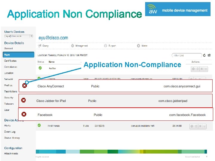 Application Non-Compliance © 2012 Cisco and/or its affiliates. All rights reserved. Cisco Confidential 9