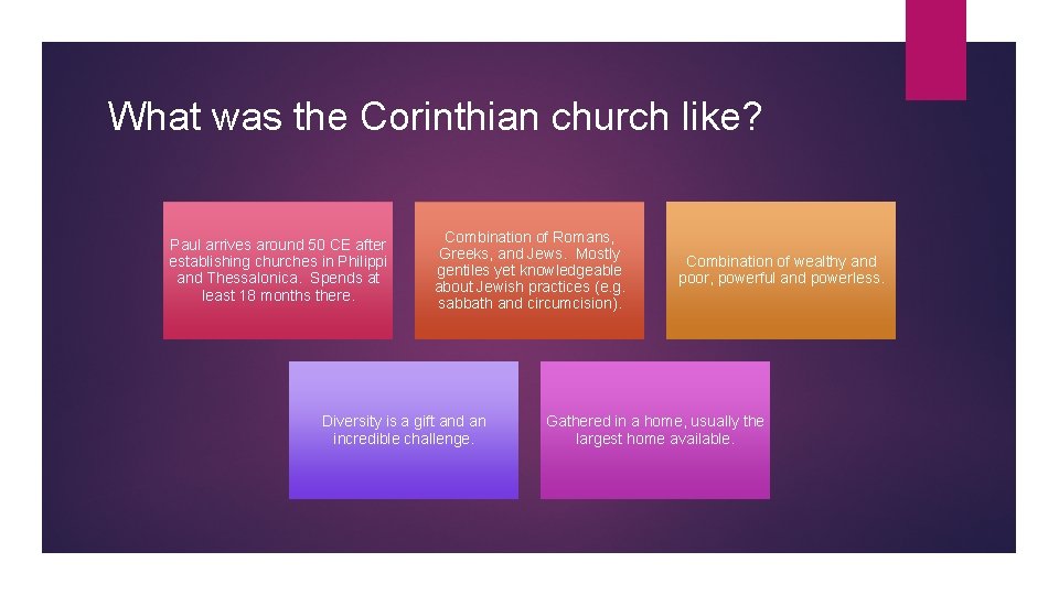What was the Corinthian church like? Paul arrives around 50 CE after establishing churches