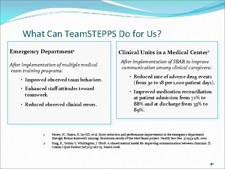 What Can Team. STEPPS Do for Us? Emergency Department 1 After implementation of multiple