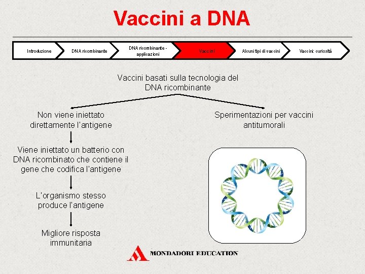 Vaccini a DNA Introduzione DNA ricombinante applicazioni DNA ricombinante Vaccini Alcuni tipi di vaccini