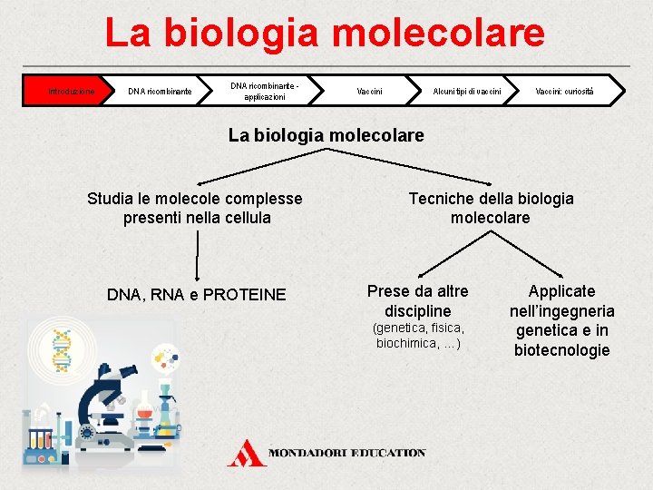 La biologia molecolare Introduzione DNA ricombinante applicazioni Vaccini Alcuni tipi di vaccini Vaccini: curiosità