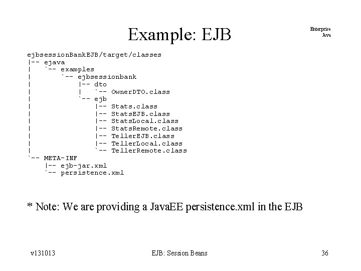 Example: EJB Enterprise Java ejbsession. Bank. EJB/target/classes |-- ejava | `-- examples | `--