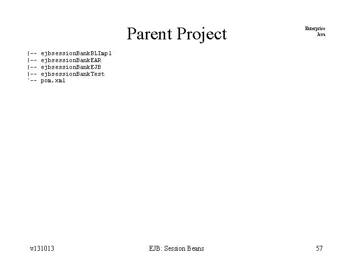 Parent Project |-|-`-- Enterprise Java ejbsession. Bank. BLImpl ejbsession. Bank. EAR ejbsession. Bank. EJB