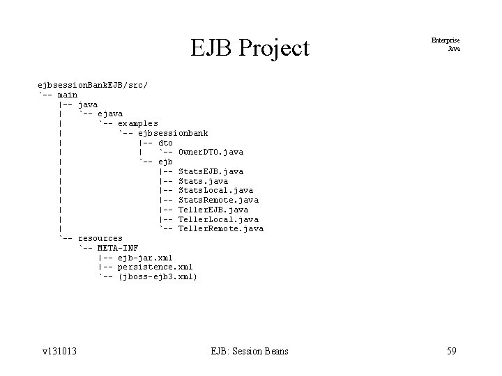 EJB Project Enterprise Java ejbsession. Bank. EJB/src/ `-- main |-- java | `-- examples