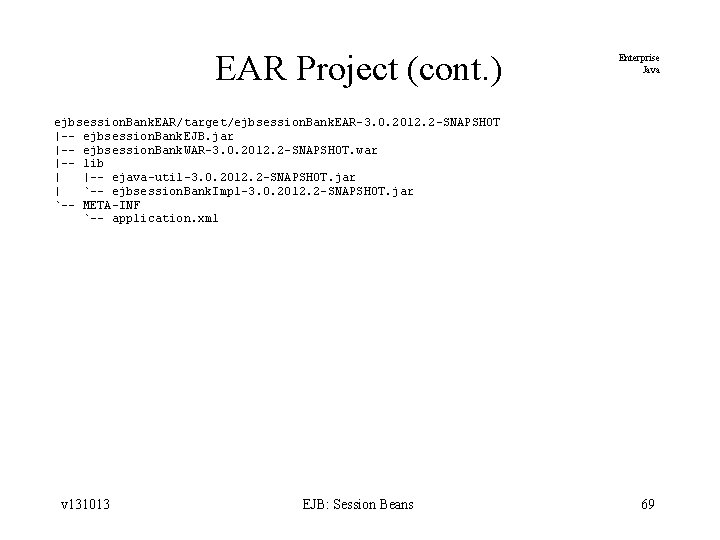 EAR Project (cont. ) Enterprise Java ejbsession. Bank. EAR/target/ejbsession. Bank. EAR-3. 0. 2012. 2