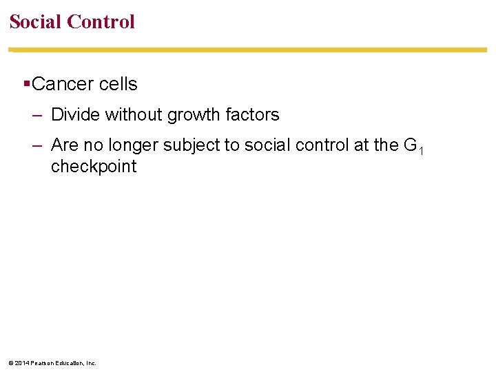 Social Control §Cancer cells – Divide without growth factors – Are no longer subject