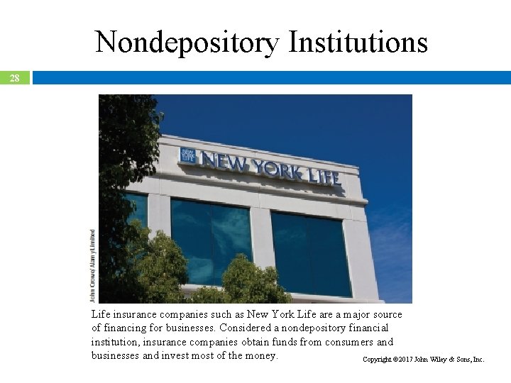 Nondepository Institutions 28 Life insurance companies such as New York Life are a major