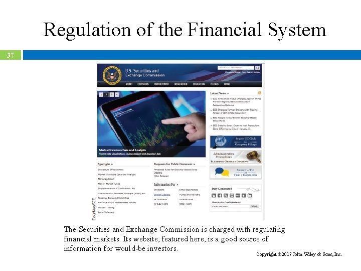 Regulation of the Financial System 37 The Securities and Exchange Commission is charged with