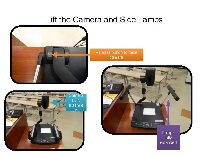 Lift the Camera and Side Lamps Release button to raise camera Camera Fully extende