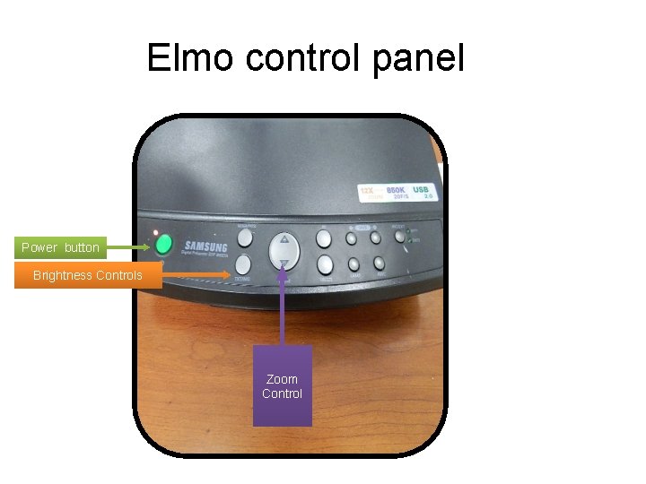 Elmo control panel Power button Brightness Controls Zoom Control 