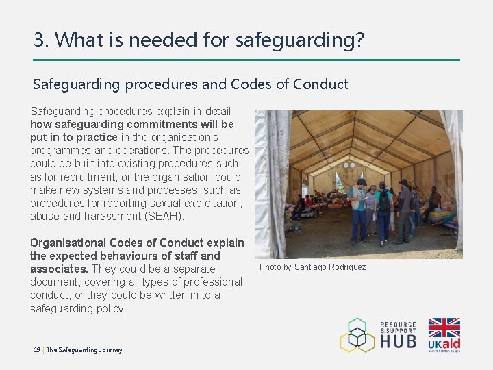 3. What is needed for safeguarding? Safeguarding procedures and Codes of Conduct Safeguarding procedures