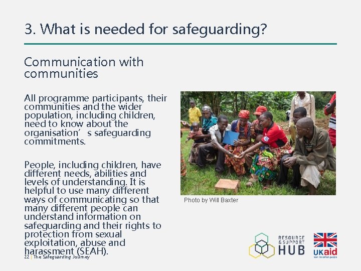 3. What is needed for safeguarding? Communication with communities All programme participants, their communities