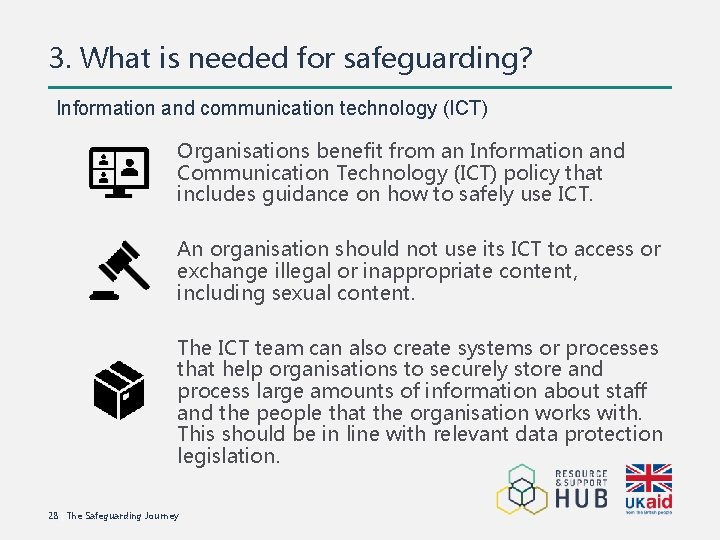3. What is needed for safeguarding? Information and communication technology (ICT) Organisations benefit from