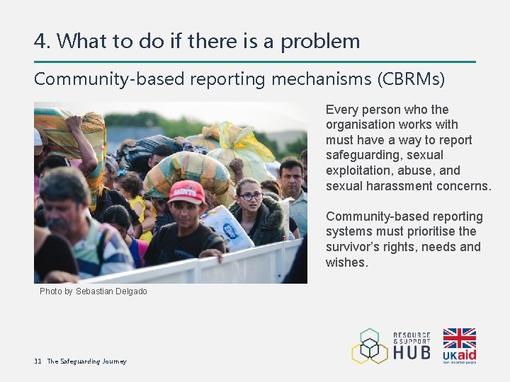 4. What to do if there is a problem Community-based reporting mechanisms (CBRMs) Every