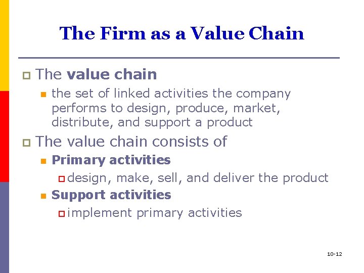 The Firm as a Value Chain p The value chain n p the set