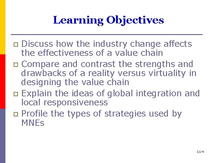 Learning Objectives Discuss how the industry change affects the effectiveness of a value chain