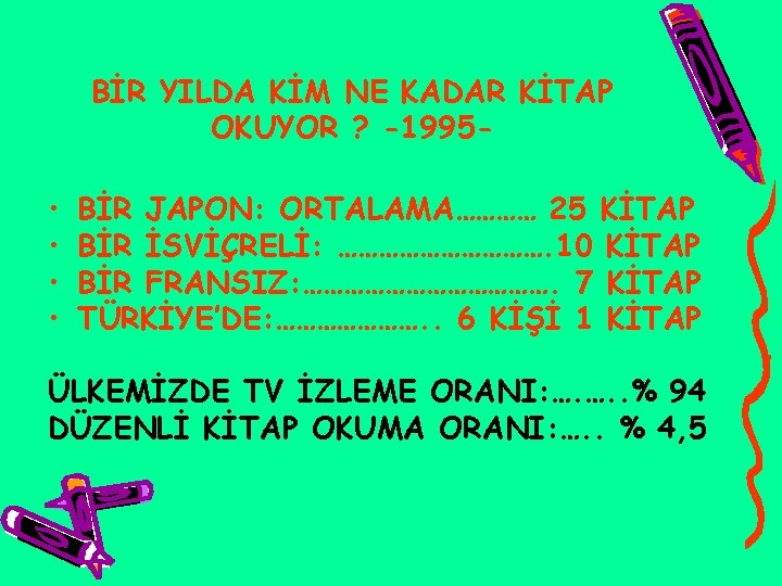 BİR YILDA KİM NE KADAR KİTAP OKUYOR ? -1995 - • • BİR JAPON: