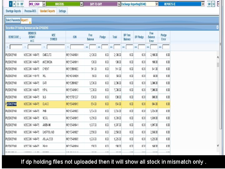 If dp holding files not uploaded then it will show all stock in mismatch
