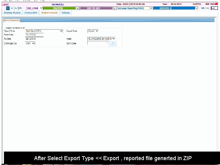 After Select Export Type << Export , reported file generted in ZIP 
