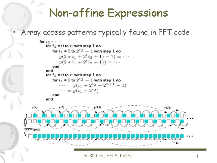 Non-affine Expressions • Array access patterns typically found in FFT code SO&R Lab. ,