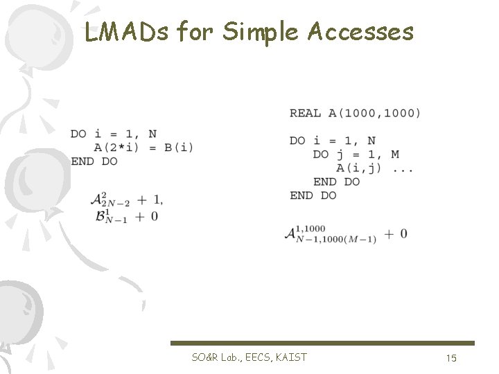 LMADs for Simple Accesses SO&R Lab. , EECS, KAIST 15 