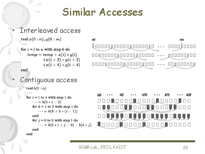 Similar Accesses • Interleaved access • Contiguous access SO&R Lab. , EECS, KAIST 23