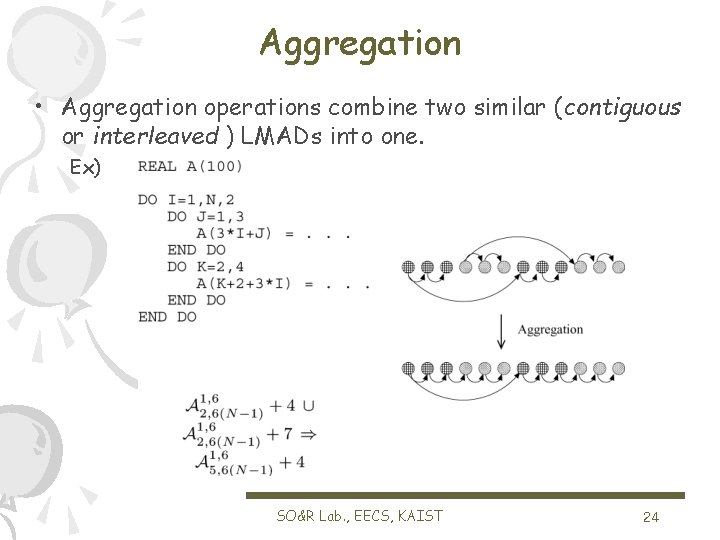 Aggregation • Aggregation operations combine two similar (contiguous or interleaved ) LMADs into one.