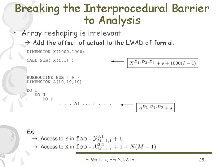 Breaking the Interprocedural Barrier to Analysis • Array reshaping is irrelevant Add the offset