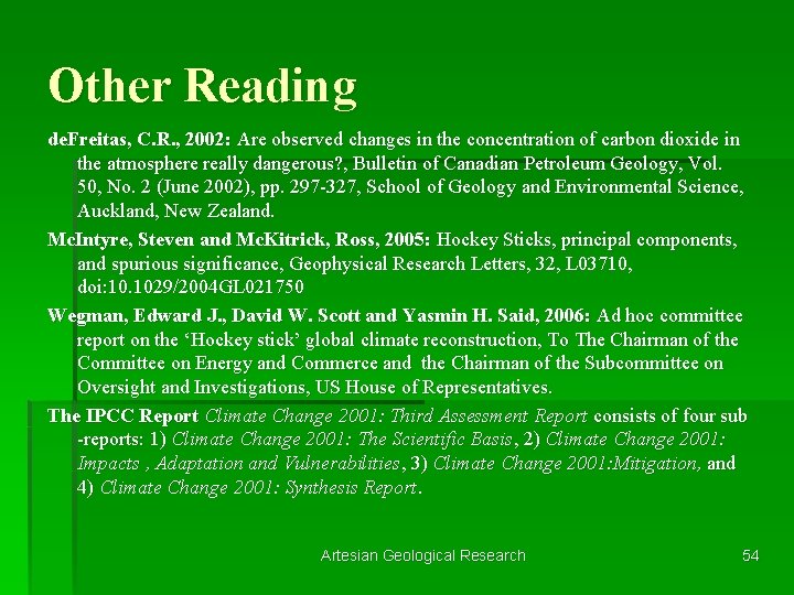 Other Reading de. Freitas, C. R. , 2002: Are observed changes in the concentration