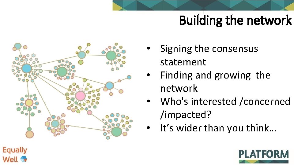 Building the network • Signing the consensus statement • Finding and growing the network