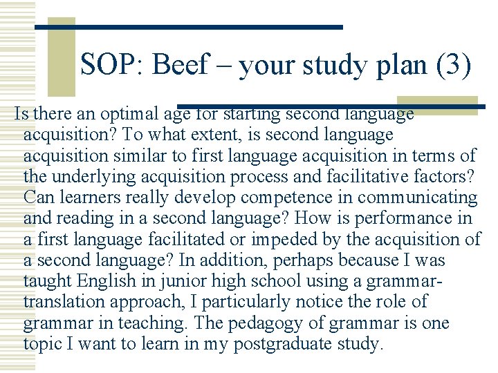 SOP: Beef – your study plan (3) Is there an optimal age for starting