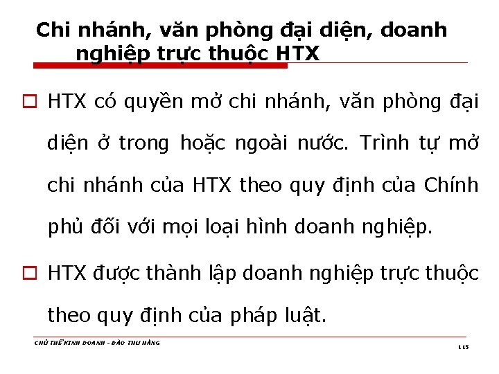 Chi nhánh, văn phòng đại diện, doanh nghiệp trực thuộc HTX o HTX có