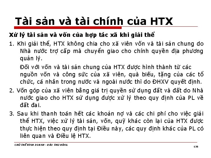 Tài sản và tài chính của HTX Xử lý tài sản và vốn của