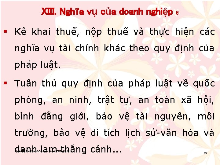 XIII. Nghĩa vụ của doanh nghiệp 8 § Kê khai thuế, nộp thuế và