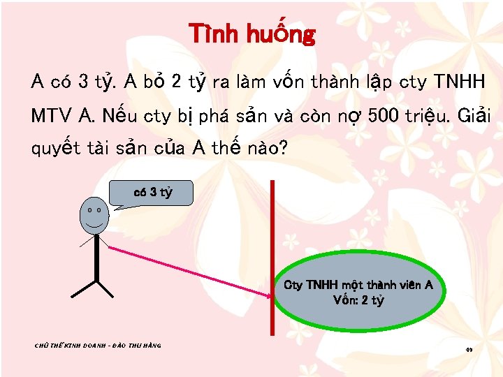 Tình huống A có 3 tỷ. A bỏ 2 tỷ ra làm vốn thành