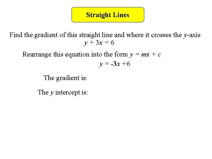 Straight Lines Find the gradient of this straight line and where it crosses the