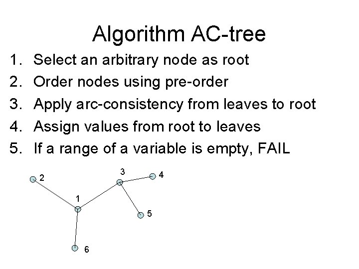 Algorithm AC-tree 1. 2. 3. 4. 5. Select an arbitrary node as root Order