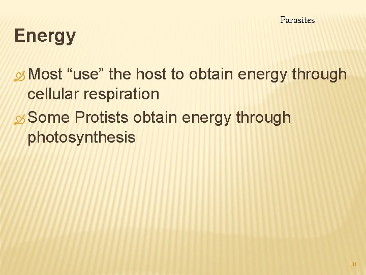 Energy Parasites Ò Most “use” the host to obtain energy through cellular respiration Ò