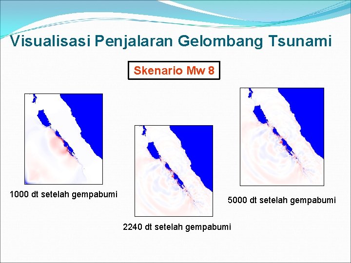 Visualisasi Penjalaran Gelombang Tsunami Skenario Mw 8 1000 dt setelah gempabumi 5000 dt setelah