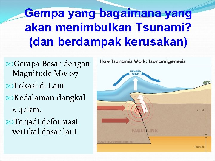 Gempa yang bagaimana yang akan menimbulkan Tsunami? (dan berdampak kerusakan) Gempa Besar dengan Magnitude