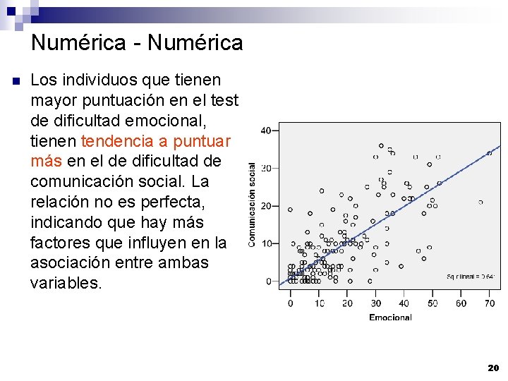 Numérica - Numérica n Los individuos que tienen mayor puntuación en el test de