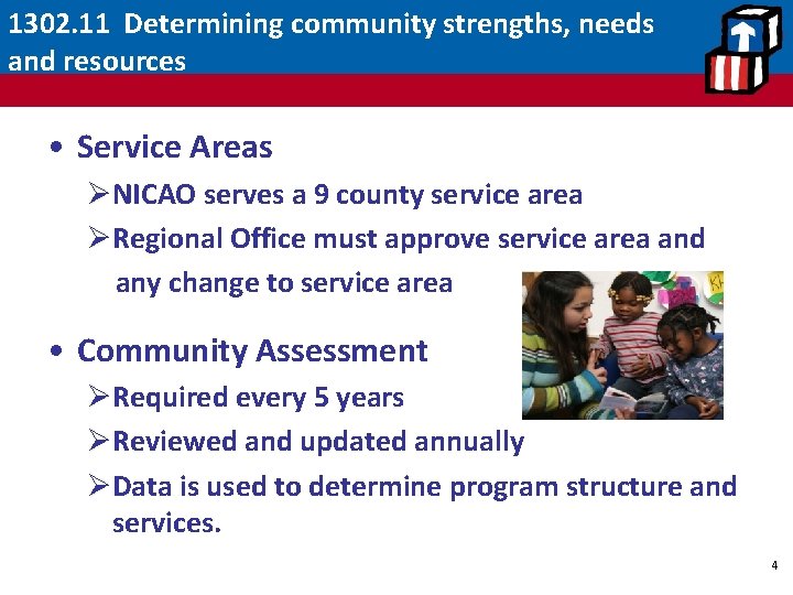 1302. 11 Determining community strengths, needs and resources • Service Areas ØNICAO serves a
