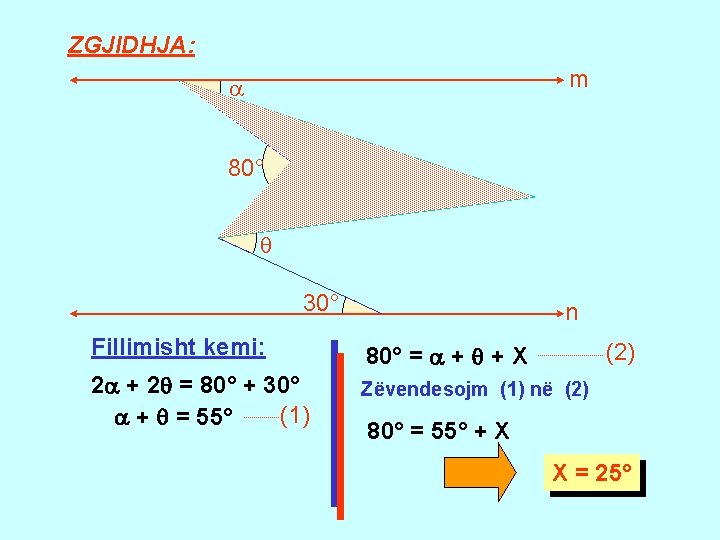 ZGJIDHJA: m 80° X 30° n Fillimisht kemi: 80° = + + X 2