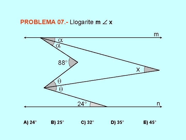 PROBLEMA 07. - Llogarite m x m 88° x n 24° A) 24° B)