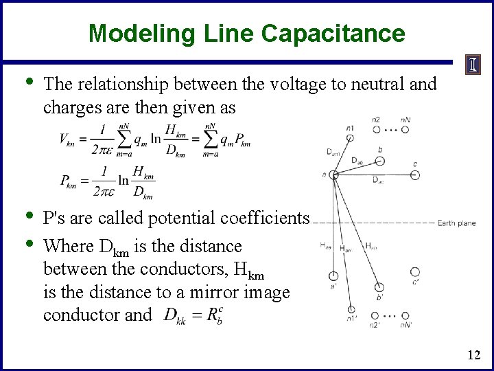Modeling Line Capacitance • The relationship between the voltage to neutral and charges are