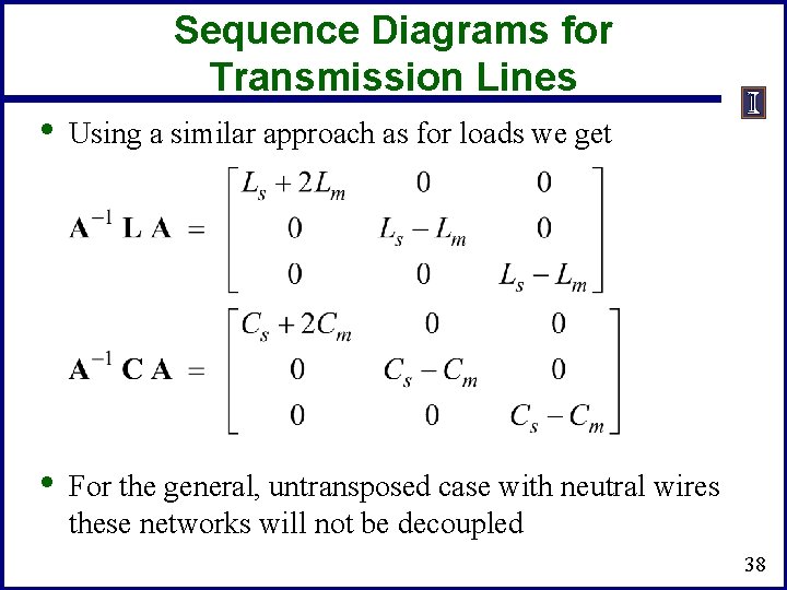 Sequence Diagrams for Transmission Lines • Using a similar approach as for loads we