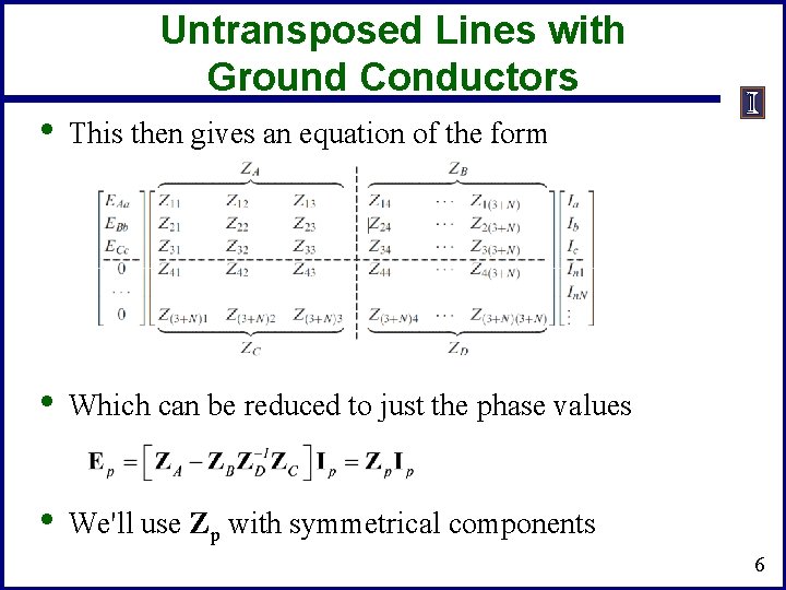Untransposed Lines with Ground Conductors • This then gives an equation of the form